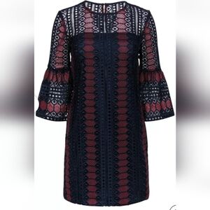 Trina Turk Dreamland Crochet Lace Shift Dress with Bell Sleeve